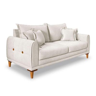 Sofá Living 2 Lugares 1,80m Livia Bouclê Off White Pés De Madeira - Pallazio