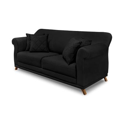 Sofá Armstrong 3 Lugares 200cm Suede Preto com Almofadas Gran Belo