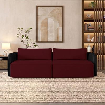 Sofá Abel 3 Lugares 220cm Pu Veludo Preto Bordô G33 Gran Belo