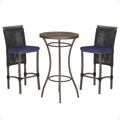 Mesa Bistrô 2 Banquetas Roma Marrom Corda Estofado 10 Trama Preto