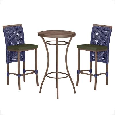 Mesa Bistro E 2 Banquetas Roma Marrom Corda Náutica 13 Azul