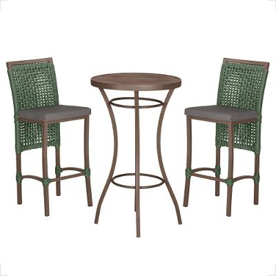 Mesa Bistro E 2 Banquetas Roma Marrom Corda Náutica 11 Verde