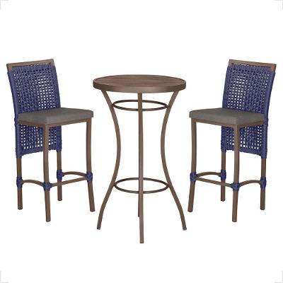 Mesa Bistro E 2 Banquetas Roma Marrom Corda Náutica 11 Azul