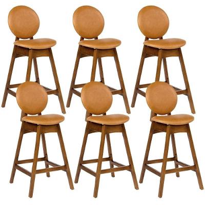 Kit 06 Banquetas Alta Ibis L02 Assento Courino Base Fixa Encosto Rattan Marrom Lyam Decor