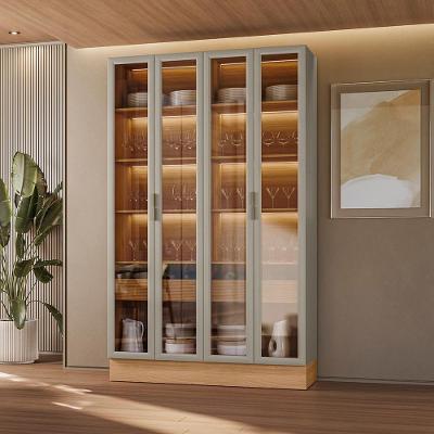Cristaleira Fascínio L05 4 Portas de Vidro em MDF com Led Jequitibá Gris Fosco Lyam Decor