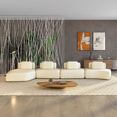Sofá Ilha Dakota 4 Módulos 4 Lugares 626cm Off White Bouclê Encostos Almofadas Soltas Gran Belo