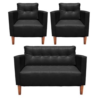 Kit Sofá Retrô Namoradeira 2 Lugares E 02 Poltronas Livia Corino Preto - D'rossi