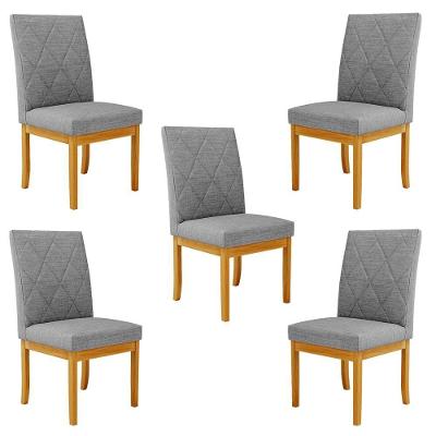 Kit 5 Cadeiras de Sala de Jantar Gomes Madeira Maciça Linho Cinza G78 Gran Belo