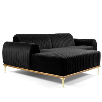 Sofá Euro G15 4 Lugares 255cm Preto Veludo com Chaise Lado Direito Gran Belo