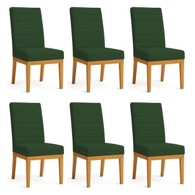 Kit 6 Cadeiras De Jantar Solana Veludo Verde Base De Madeira - Pallazio
