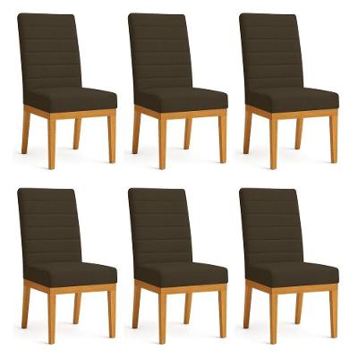 Kit 6 Cadeiras De Jantar Solana Suede Base De Madeira - Pallazio Cor Marrom