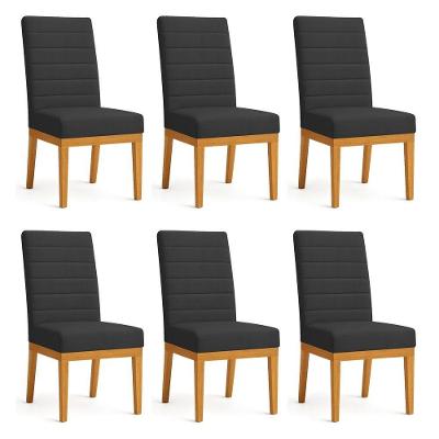 Kit 6 Cadeiras De Jantar Solana Suede Base De Madeira - Pallazio Cor Preto