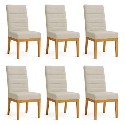 Kit 6 Cadeiras De Jantar Solana Suede Base De Madeira - Pallazio Cor Cappuccino