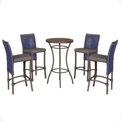 Mesa Bistro E 4 Banquetas Roma Marrom Corda Náutica 11 Azul