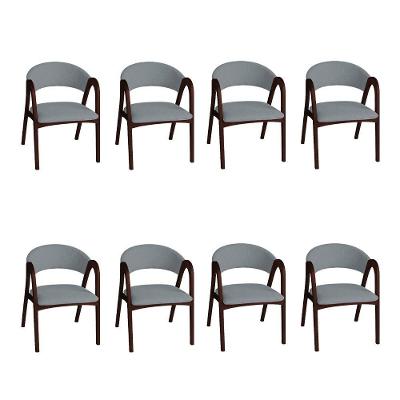 Kit 8 Cadeiras de Jantar Valentina Madeira Maciça Linho Cinza Ideal Decor