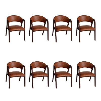 Kit 8 Cadeiras Valentina Encosto Anatômico Madeira Maciça Estofada Ocre Ideal Decor