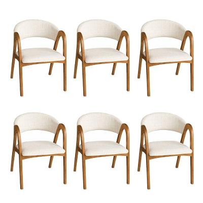 Kit 6 Cadeiras Valentina Madeira Maciça Encosto Anatômico Linho Off White Ideal Decor