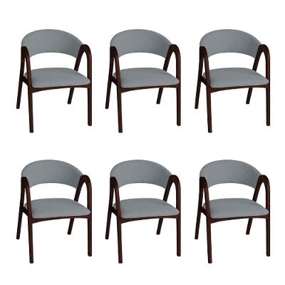 Kit 6 Cadeiras Valentina Madeira Maciça Estofadas em Linho Cinza Ideal Decor