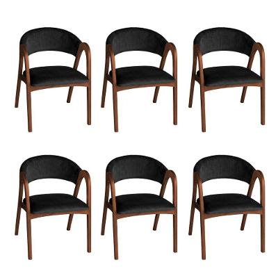 Kit 6 Cadeiras Valentina Madeira Maciça Assento em Veludo Preto Ideal Decor