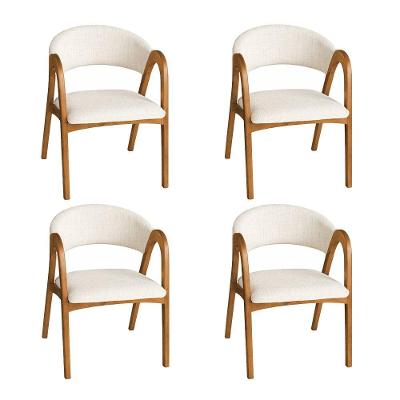 Kit 4 Cadeiras Valentina Madeira Maciça Encosto Anatômico em Linho Off White Ideal Decor