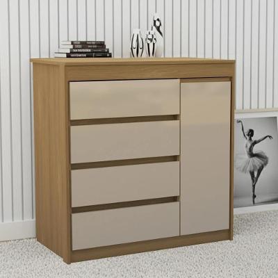 Cômoda Quarto 93cm 4 Gavetas 1 Porta Samira Freijó/mocca L01 - Mpozenato