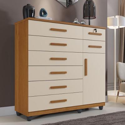 Cômoda New Vitória 8 Gavetas MDP Cinamomo-off Benetil Móveis
