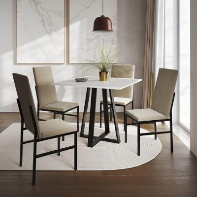 Conjunto De Jantar Mônaco Premium Mesa 90cm Com 4 Cadeiras Estofadas Para Cozinha - Branco-bege