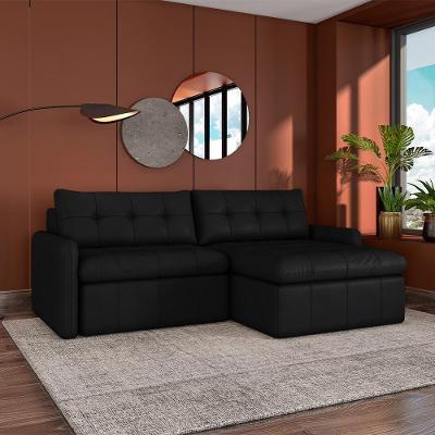 Sofá Retrátil Belém G52 3 Lugares 244cm Preto Couro Gran Belo