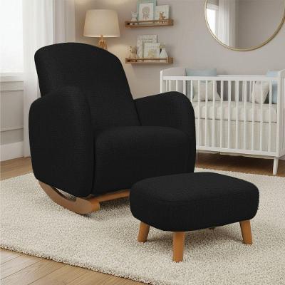 Poltrona Amamentação Balanço Puff Jhessy Madeira Linho 72CM Preto D'Rossi