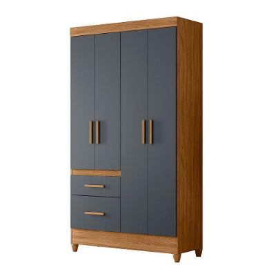 Guarda-roupa Madri Pequeno Quarto 4 Portas 2 Gavetas Freijo Com Cinza