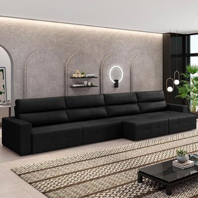 Sofá Nero Couro Preto G52 6 Lugares Retrátil 364cm 4 Módulos Gran Belo
