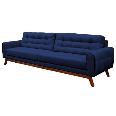 Sofá Eros G15 3 Lugares 180cm Azul Marinho em Veludo para Sala de Estar Gran Belo
