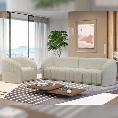 Sofá Adam G45 4 Lugares 332cm Off White Veludo Boucle com Poltrona para Sala Gran Belo