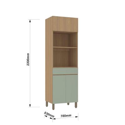 Paneleiro Torre Slim 4 Portas 4 Prateleiras MDP 70cm Freijó Br e Verde Jade Luciane Móveis