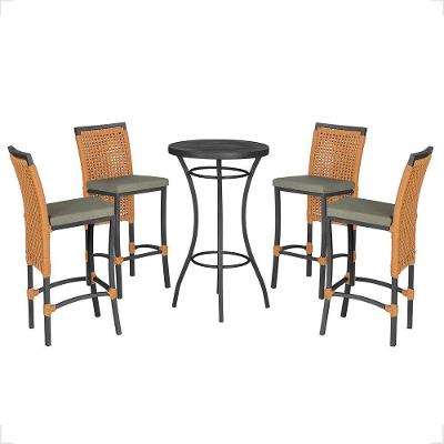 Mesa Bistrô E 4 Banquetas Roma Preta Corda Estofado 8 Trama Terra Cota