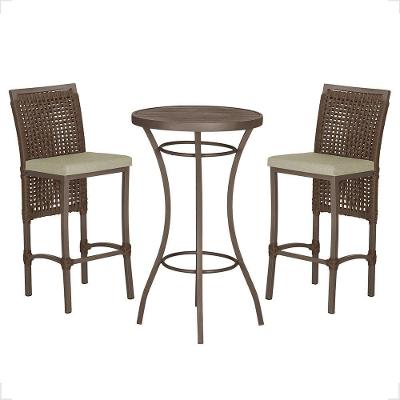 Mesa Bistrô E 2 Banquetas Roma Marrom Corda Estofado 7 Trama Marrom