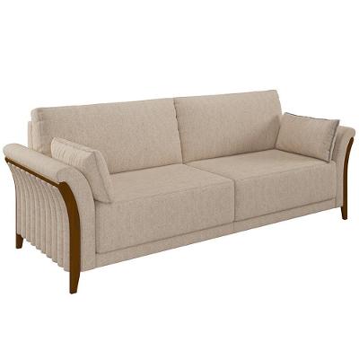 Sofá Market Linho Cru G45 Decorativo 3 Lugares 222cm Creme Linho Gran Belo