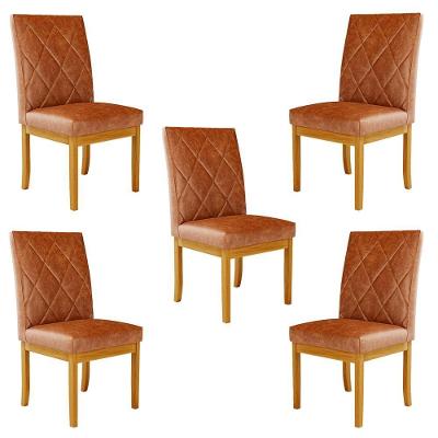 Kit 5 Cadeiras de Sala de Jantar G78 Madeira Maciça Pu Marrom Gran Belo