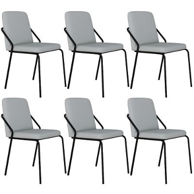 Kit 6 Cadeiras Loft Estrutura em Aço Courino Saturno Preto e Off White Lyam Decor