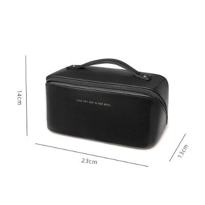 Bolsa Necessaire OEM em Couro PU Grande Preto para Maquiagem Cosméticos e Acessórios Feminina