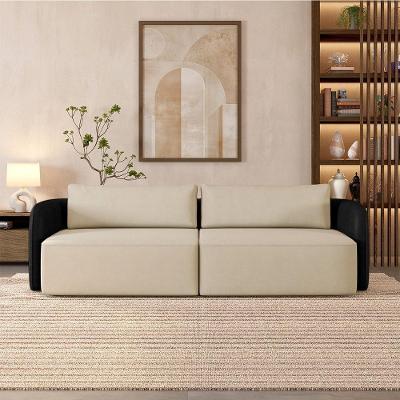 Sofá Abel 3 Lugares 220cm Pu Veludo Preto Bege Claro G33 Gran Belo