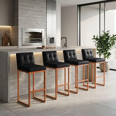 Kit 4 Banquetas Lirina PU Base Bronze Encosto Fixo Industrial Preto D'Rossi
