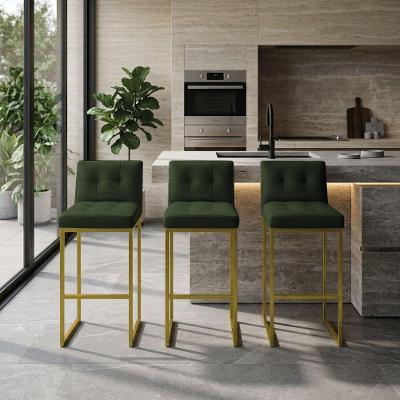 Kit 3 Banquetas Lirina PU Base Dourada com Encosto Verde D'Rossi