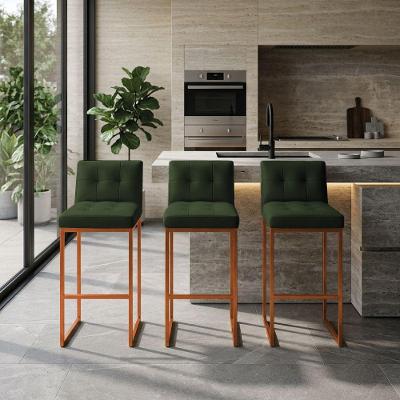 Kit 3 Banquetas Lirina PU Base Bronze com Encosto Industrial Verde D'Rossi