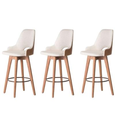 Kit 3 Banquetas Giratórias Lary Estilo Moderno Estrutura Madeira Frente linho costas sintético