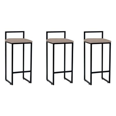 Kit 3 Banquetas Dori Bistrô Alta Industrial Em Aço Para Bar Cozinha Assento Suede - Preto-bege