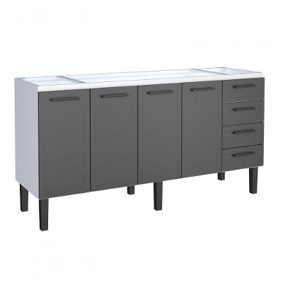 Gabinete de Cozinha Juno 200 4 Portas 4 Gavetas 100% Aço 192CM Preto com Puxadores em Aço