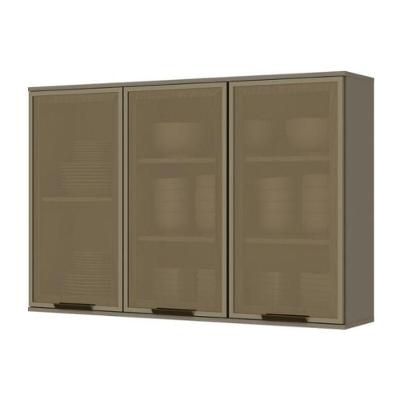 Armário Aéreo Connect 120cm 3 Portas MDF Vidro Reflecta Duna Móveis Henn