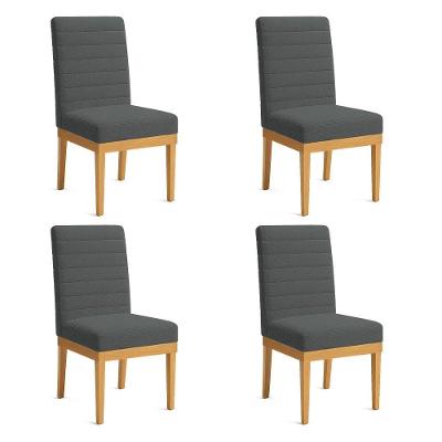 Kit 4 Cadeiras De Jantar Solana Boucle Grafite Base De Madeira - Pallazio