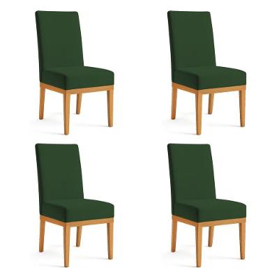 Kit 4 Cadeiras De Jantar Brisa Veludo Verde Base De Madeira - Pallazio
